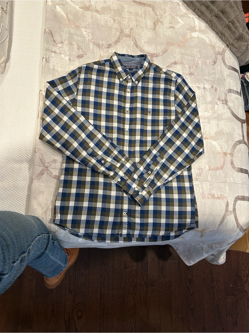 Tommy Hilfiger Blue and Olive Check Button-Down Shirt